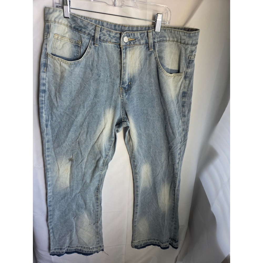 Unbranded Light Wash Straight Leg Raw Hem Denim Jeans Mens